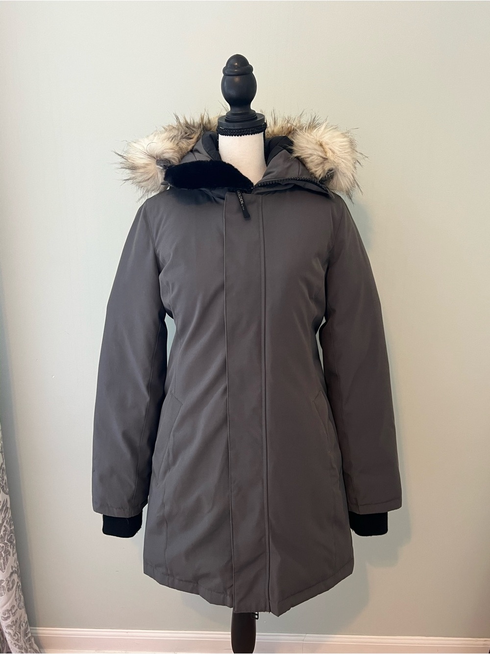 TNA Aritzia Golden Women's Gray Hooded Parka with Faux Fur Trim S